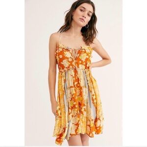 Free People Intimately Endless Summer Storm Floral Orange Mini Dress